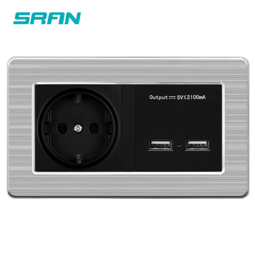 Настенная розетка SRAN стандарта ЕС с двойным USB интеллектуальным Индукционным