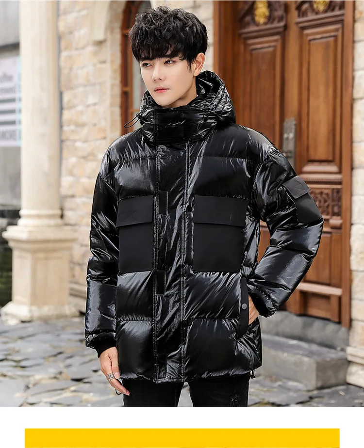 new down jacket men's short white duck down jacket British cool and thick warm Hooded JacketNew down jacket double side loo