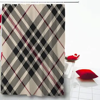 

Shower Curtain 60"X72" Classical Pattern BlackBerry Tartan Diagonal Retro Nature Abstract Brightly Checked Design Waterproof