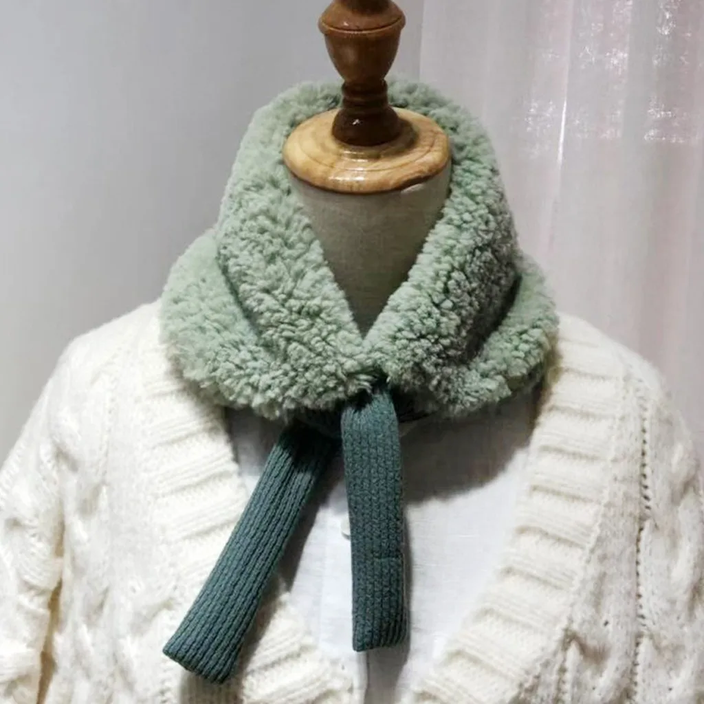 Winter Plush Scarf Women Faux Fur Collar Scarves Wrap Neck Warmer Plaid Snood Female Scarf On The Neck Sjaal#P30