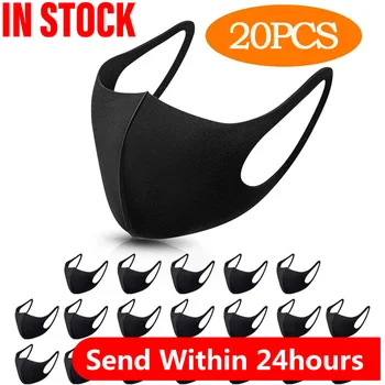 

20 Pcs Mouth Mask Anti-haze Dust Washable Reusable Dustproof Masks Black Cotton Cloth Pm25 Face Mask Wind Proof Adult