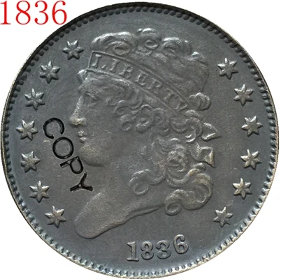 США 1809-1836 классический головы пол-цента копии монет - Цвет: 1836