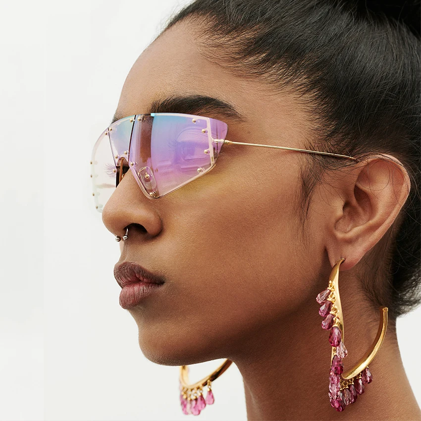 

New Fashion Cat Eye Sunglasses Women 2019 Luxury Brand Mirror Men Shades Glasses Metal Rivet Trend Unique Female Eyewear UV400