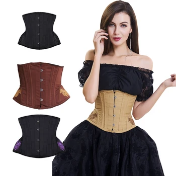 

Underbust Steampunk Steel Boned Corset Tummy Control Gothic Corsets Cincher with Curved Hem Bustiers Embroidery Waist Trainer