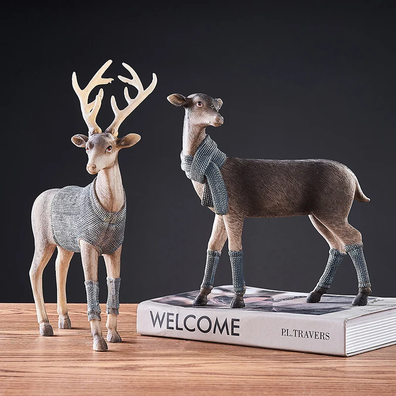 Nordic Resin Deer Model Figurines Home Decoration Accessories For Living Room Modern Elk Office Desk Decor Wedding Friends Gifts