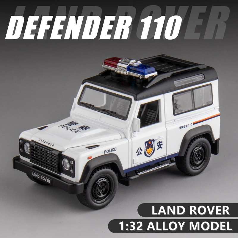 

1:32 Land Rover Defender модель автомобиля из сплава, отлитый Металлический Игрушечный полицейский внедорожник, модель автомобиля со звуком, коллекционный подарок