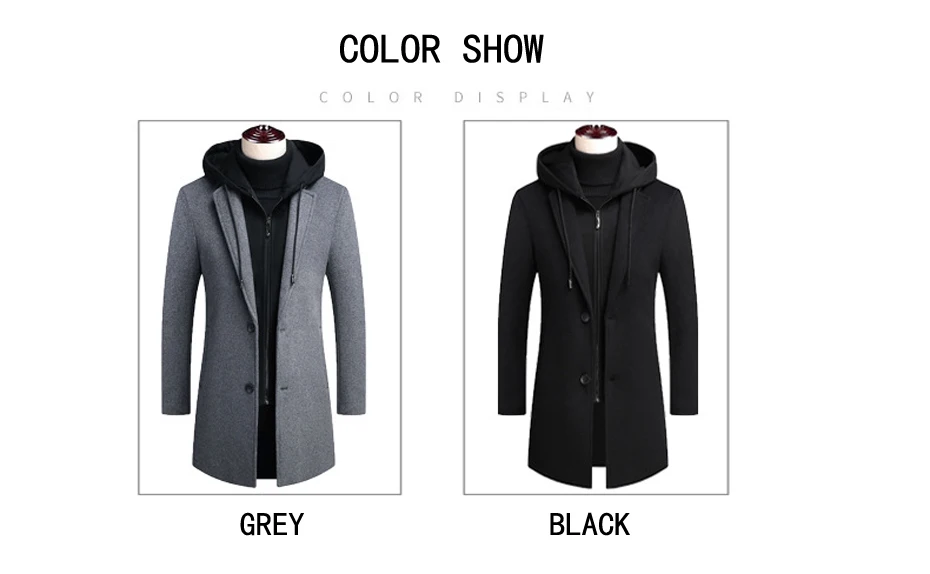 Holyrising, мужское длинное шерстяное пальто со съемным капюшоном, модное мужское пальто, куртка, M-4XL, manteau homme, Мужская шерстяная куртка 19041-5