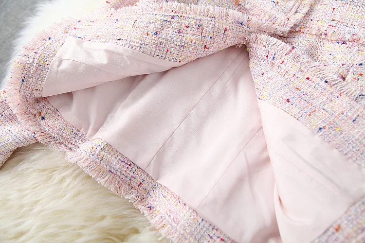 Женское зимнее платье Костюм однобортный с кисточками формальный твидовый пиджак+ без рукавов трапециевидный бант брошь розовые платья комплект из двух предметов