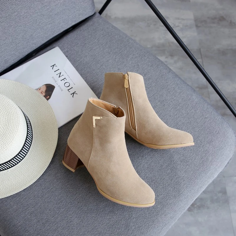 Kolnoo Winter New Style Womens Thick Heels Boots All Matching Classic Dress Boots Large Size 34-50 Evening Fashion Short Shoes