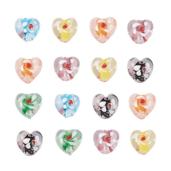 

100pcs Mixed Color Handmade Heart Luminous Bumpy Lampwork Beads for jewelry DIY making 13~15x15~16x10~12mm,Hole: 1~2mm F80