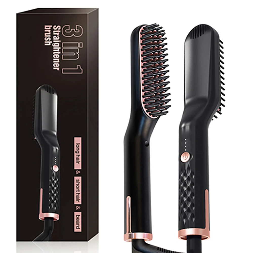 Piastra Per Capelli Professionale Spazzola Lisciante Per Barba Mini Spazzola In Ceramica Barba Uomo Pettine Riscaldato A Caldo Quick Hair Styler