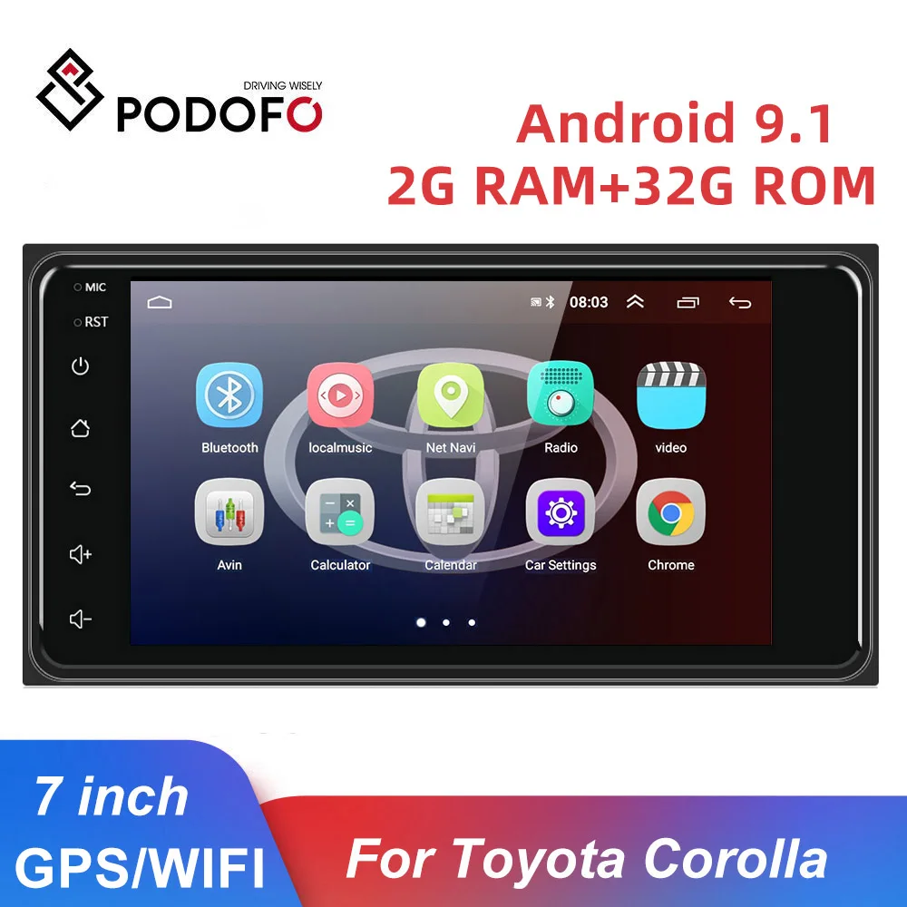 Автомагнитола Podofo 2 Din Android 9 1 GPS Bluetooth для Toyota Corolla|Мультимедиаплеер авто| |