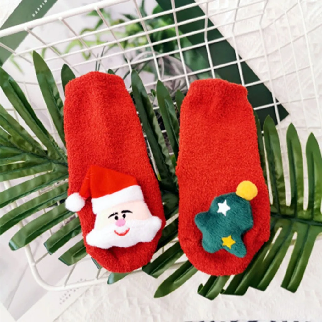 Удобные, сохраняющие тепло, дышащие хлопковые носки для детей, рождественские, зимние, теплые, с объемным рисунком куклы, нескользящие носки-тапочки средней длины