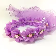 Сетчатая вуаль для девочек, свадебная корона, искусственные лепестки карамельного цвета, цветок, повязка для волос, венок, лента, бант, первый аксессуар для волос для причастия, гребень