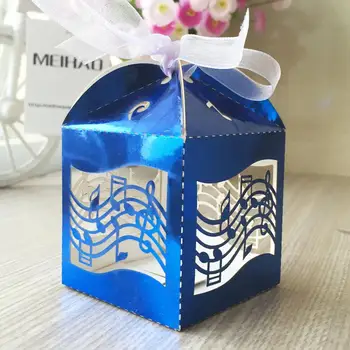 

50pcs/lot laser cut pearl metal paper small box ramadan decorations for party happy Eid decorations music candy favor gift box