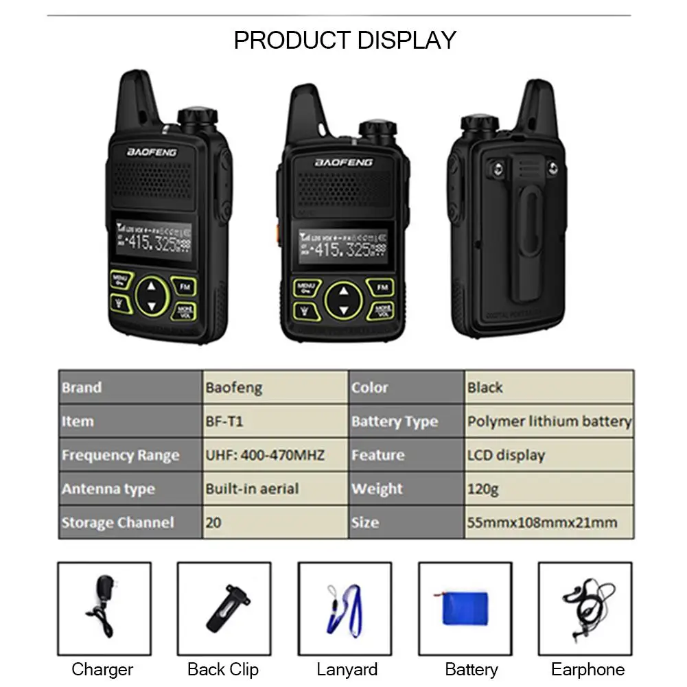 Baofeng BF-T1 мини-bluetooth-рация UHF портативный двухстороннее радио FM функция Ham Радио Baofeng USB HF трансивер