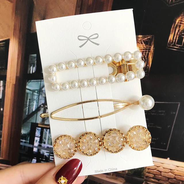 Pearl Barrettes Beaded Geometric Women Hair Clip Hairgrips Hair Accessories Girls Jewelry Fashion Hair Pins