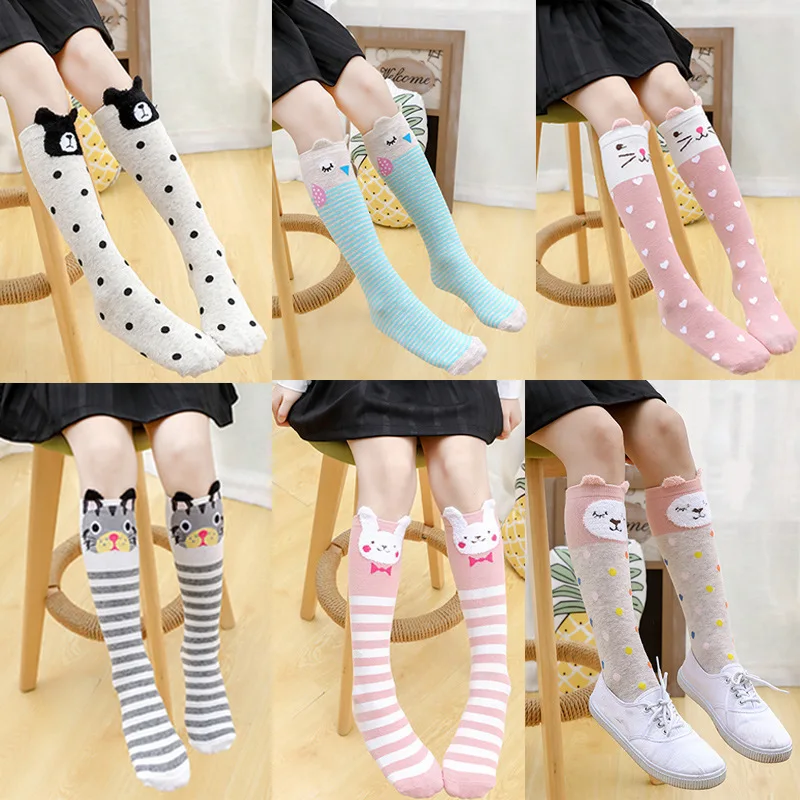 Girls Knee High Long Cotton Kawaii Cartoon Socks Kids Lovely Cat Dog Bear Rabbit Panda for Little School Children Baby 3-8 years