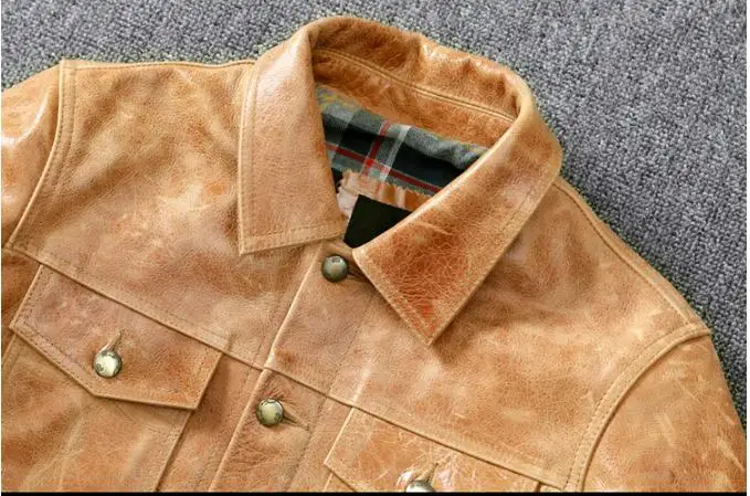 mens sheepskin coat Free shipping.2020 Mens slim genuine leather jacket,Vegetable tanned batik head leather coat,classic 507 style leather jacket cowhide leather jacket mens