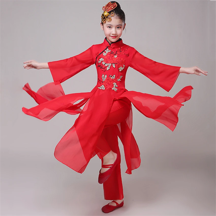 Танцевальные костюмы Hanfu, праздничные наряды, традиционное платье для девочек, детское классическое народное платье Yangko, детское китайское платье