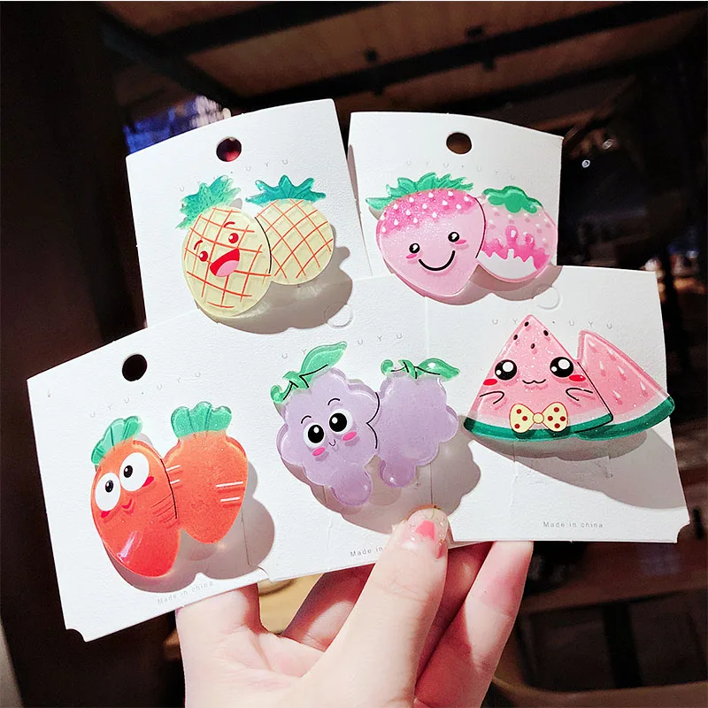 

New Girls Cute Cartton Fruits Acrylic Hairpins Children Lovely Hair Ornament Headband Hair Clips Kids Sweet Hair Accessories