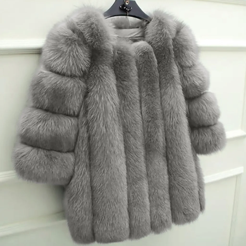 Пальто из искусственного меха размера плюс 5XL женское осенне-зимнее пушистое плюшевое пальто однотонный Кардиган с длинным рукавом теплая мягкая верхняя одежда