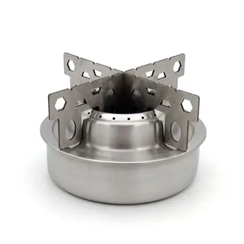 

Outdoor Alcohol Stove Small Round Portable Stainless Steel Picnic Camping Cooking Burner With Stand Support Rack