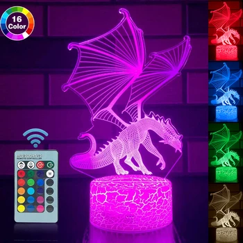 

16 Color Change Remote Or Touch Control 3D LED Night Light Fashion Fire Dragon LED Table Desk Lamp Kids Xmas Gift Home Decor D30