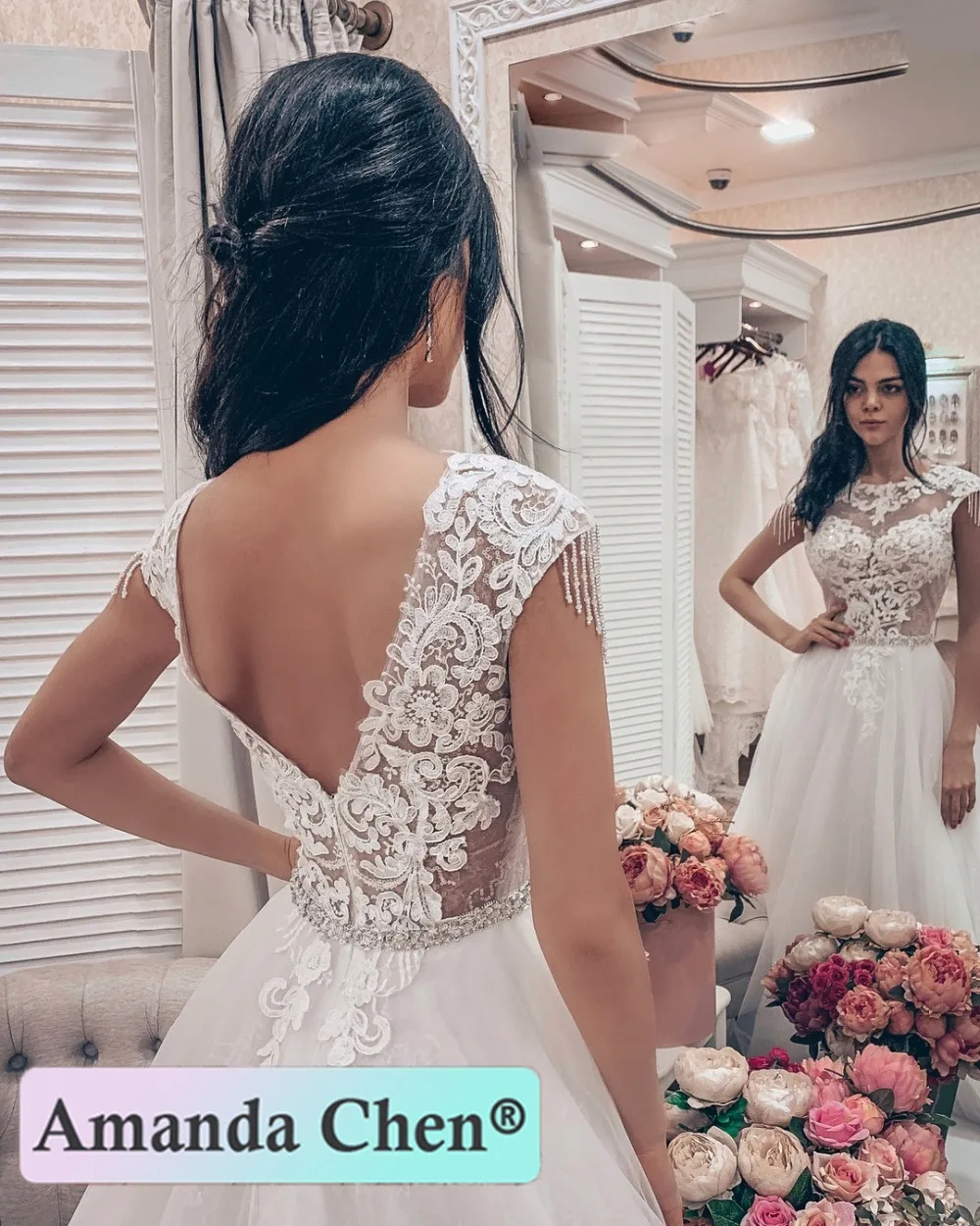Trouwjurken Кепки Рукава Кружевная Апликация плетеные бретельки свадебное платье с открытой спиной