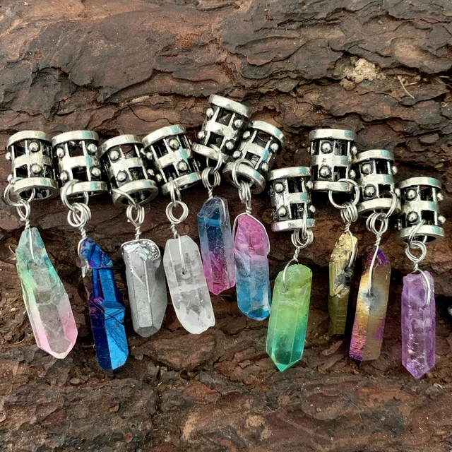 Colored Natural Stone Pendant Hair Jewelry For Braids Crystal