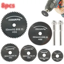 Lames de Mini scie circulaire HSS, outil rotatif pour métal, outil électrique, disques de coupe, mandrin de perçage pour Kit de coupe du bois 8 pièces 