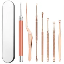 10 компл./лот ушной серы сборщиков очиститель очистителей для удаления ушной серы инструменты светодиодный набор инструментов с фонарем ушные палочки воск Пинцет для удаления