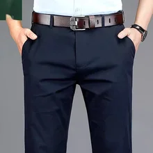 

Men's Casual Pants Cotton Business Long Dress Pants Man Straight Loose Suit Pants Men's Clothing Black Trousers Blue Khaki Black