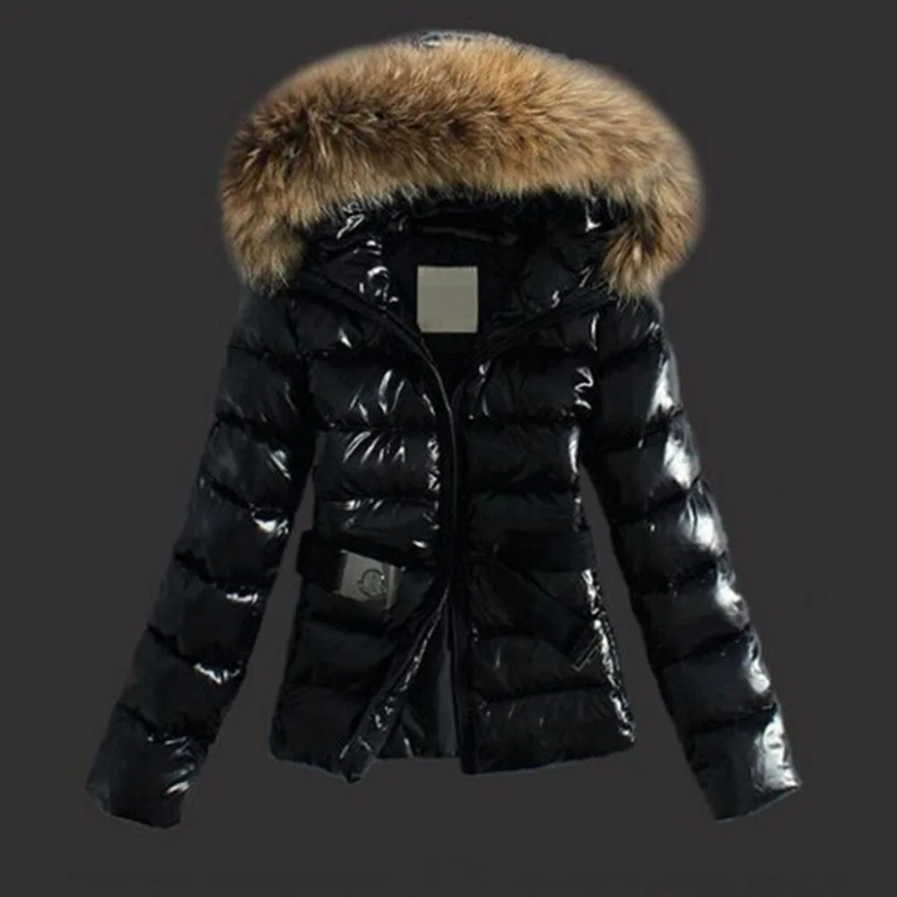 Women Winter Cotton Padded Jackets Glossy Solid Color Fur Collar Hooded Wear Korea Leisure With Belt Coat Warmness XXXL Overcoat | Женская