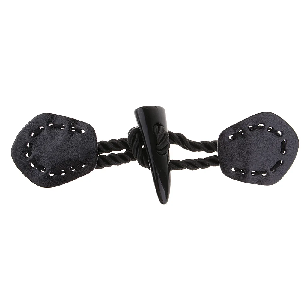 Pair Vintage PU Leather Duffle Horn Toggle Button For Craft Jacket Coat with Stitching Holes, Easy to Sew