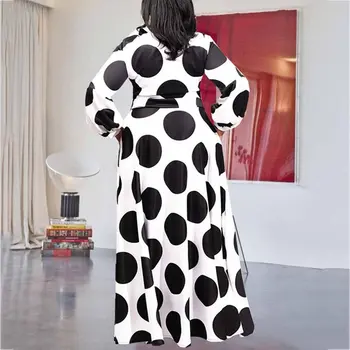 

Plus Size 5XL Oversized Loose Contrast Color Dot Printed Floor-Length Maxi Dress High Waist Lantern Sleeve Elegant Retro African