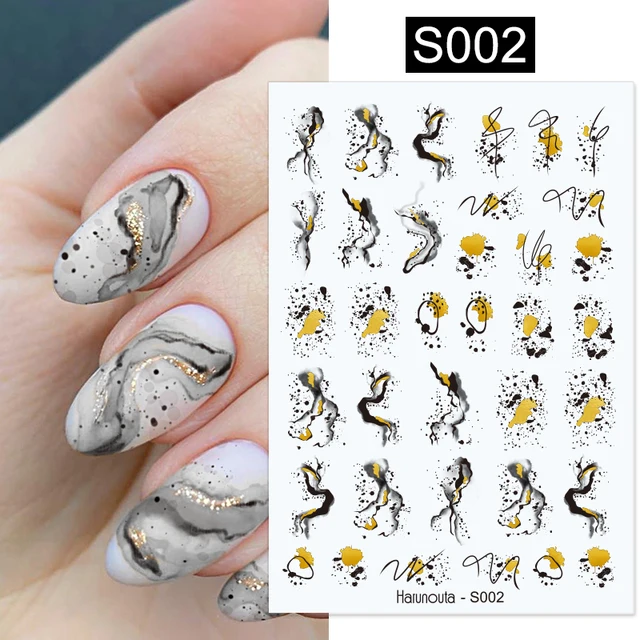 1PC Lines Maple Leaves Nail Foil Stickers Autumn Gold Flower Leaves Transfer Decals Slider Nails Art Decoration DIY Manicures S002