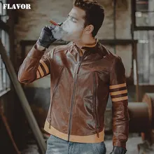 Kожаная куртка мужская облегающие из натуральной кожи, мотоциклетная куртка из свиной шкуры, кожаный байкерский жакет, пальто для зимы