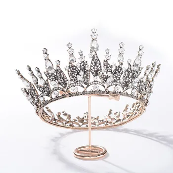 

FORSEVEN New Retro Baroque Style Crystal Tiaras and Crowns Black Royal Diadem for Princess Bride Noiva Wedding Hair Ornaments