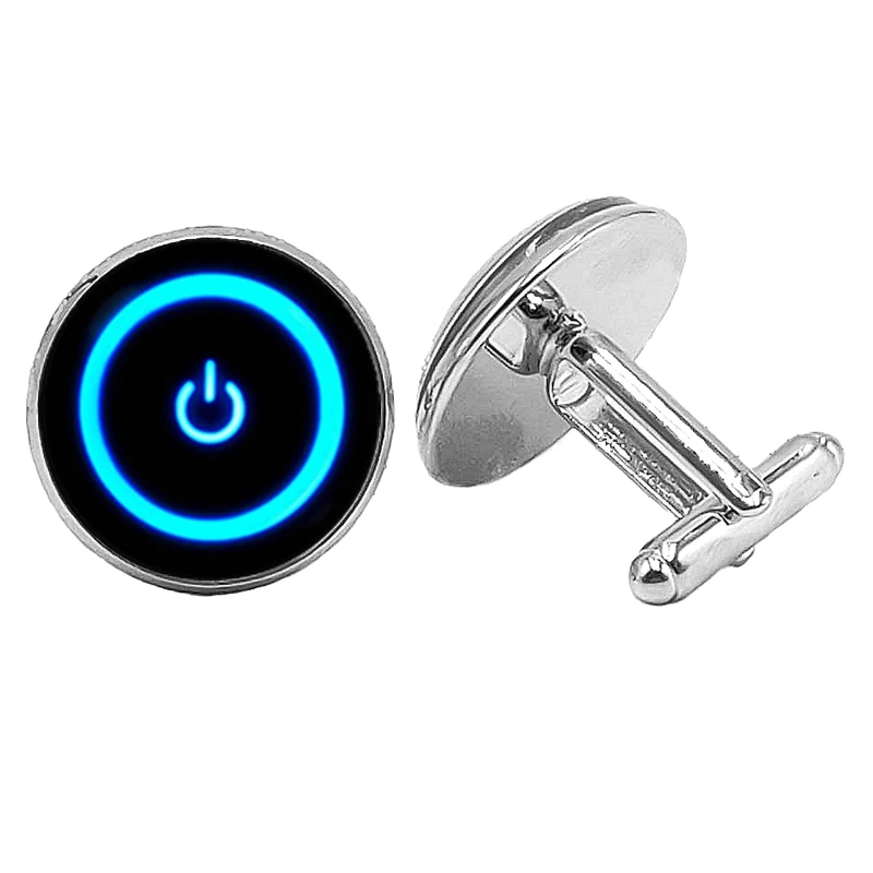 

2019 New Computer Switch Button Reference Silver Cufflinks Gothic Glass Cabochon Men's Cufflinks To Send Men's Gift Jewelry