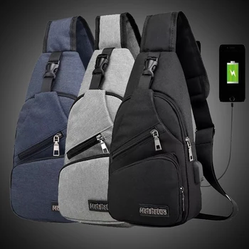 

Diagonal Package 3PC/Lot Men's Crossbody Chest Bags Men USB Charging Headphone Plug Designer Messenger Oxford New Shoulder Bag