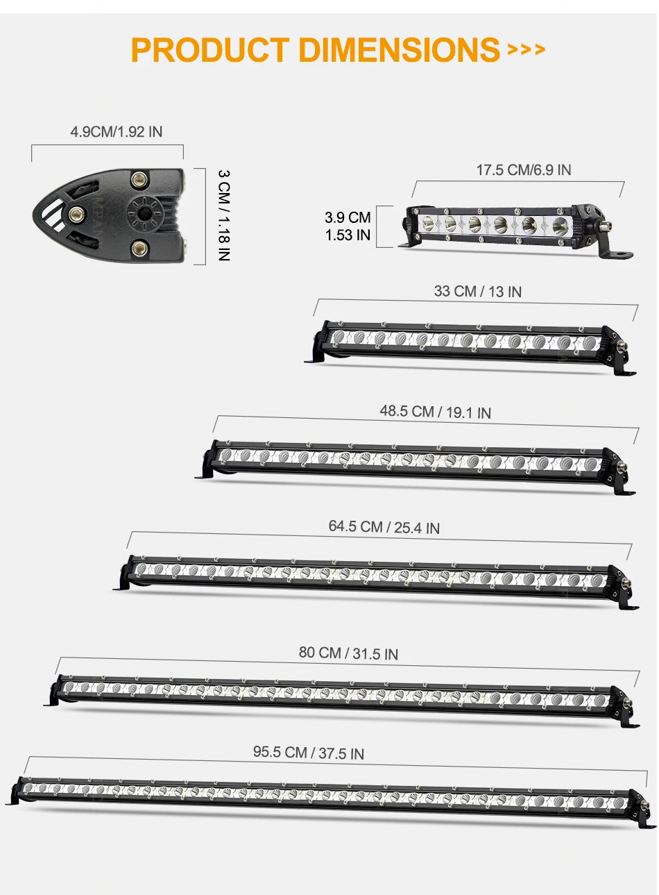 Tripcraft Single Row Super Slim LED Light Bar 7" 13" 20" 25" 32" 38'' Inch LED Work Light Bar 90W 120W 150W 180W OffRoad 12V 24V