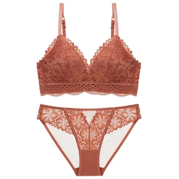 

New French sexy underwear lace comfortable thin bra women's no steel ring gathered bra set