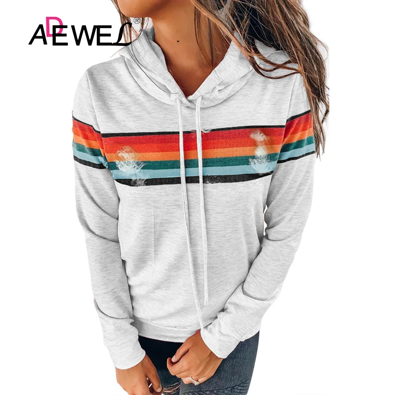 grey sweatshirt with rainbow stripes