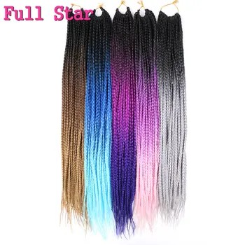 

Full Star Box Braids Crochet Synthetic Hair Extensions Ombre black Purple Blue Pink Color 24 Roots 22“ ”for American Women