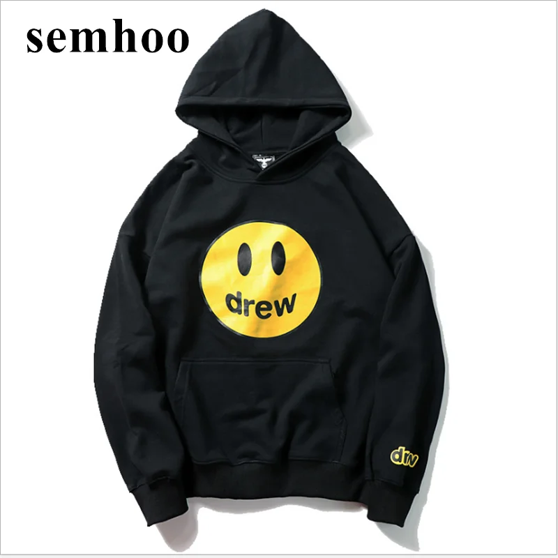 SEMHOO Zipper Pocket Smile Face Patchwork Fleece Hoodies Sweatshirts Streetwear Mens Hip Hop Casual Pullover Hooded Male Tops | Мужская