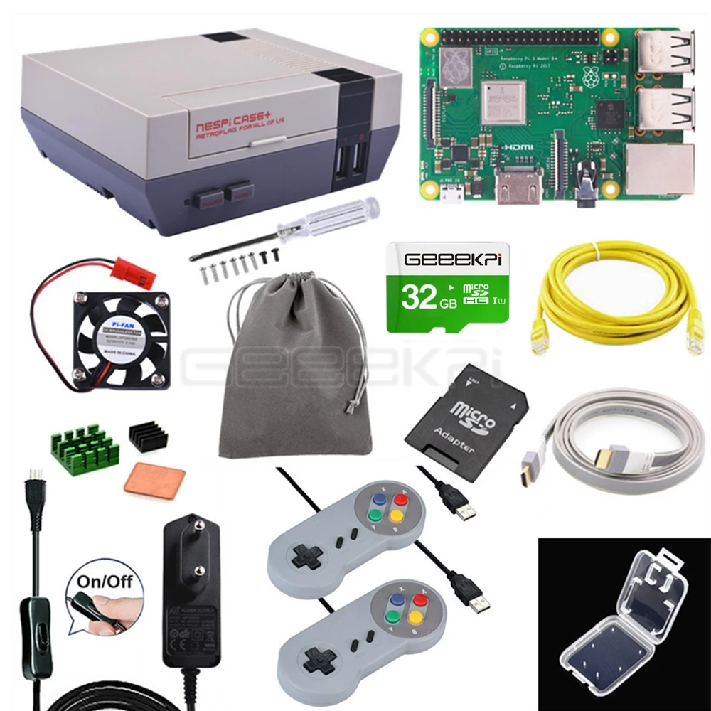 GeeekPi Retroflag чехол NESPI+ плюс Retroflag с опционным Raspberry Pi 3B+(Plus), беспроводной/USB игровой контроллер комплект - Цвет: CASE RPI SNES Kit