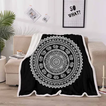 

Black And White Mandala Elephant Blanket For Kid Adults Coral Fleece Bed Blanket Bedspread Warm Sofa Lamb Cashmere Throw Blanket