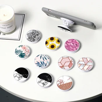 

Flower Print For Samsung Phone Stand Grip Finger Rring Support Anti-Fall Round Foldable Mobile Phone Holder for iPhone 11 Marble