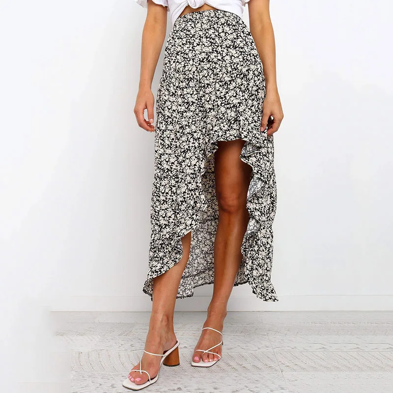 New Vintage High Waist Printing Irregular Women Skirts Spring Summer Beach Casual Women Mini Skirts Pleated Skirt Clothes  (11)